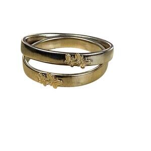 Gold Tone Stretch Coil Bracelet Set with Butterfly Motif